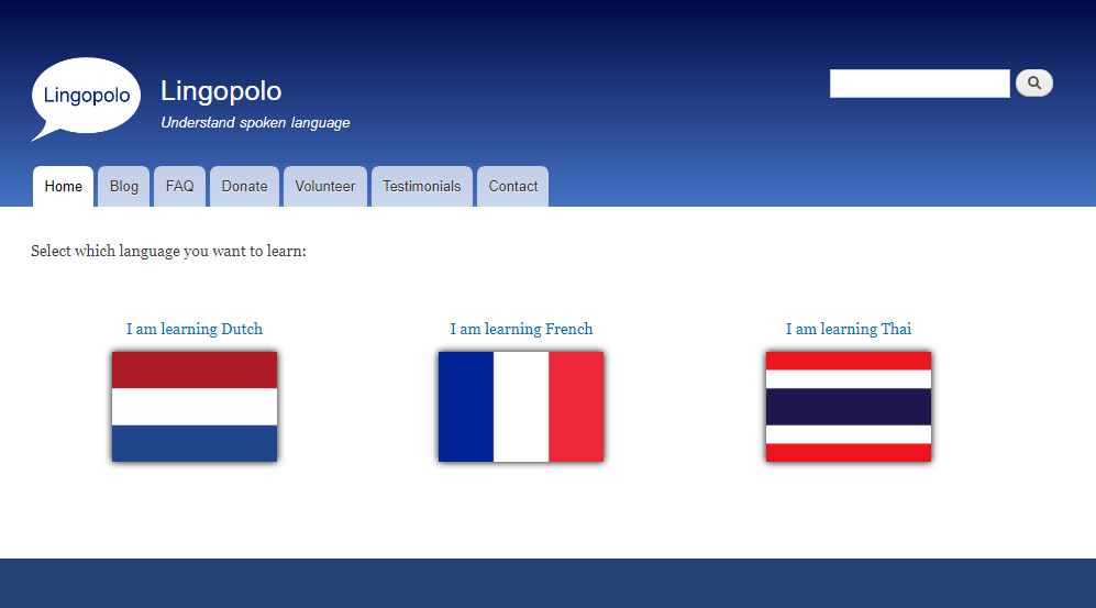 Language selection page (new design)