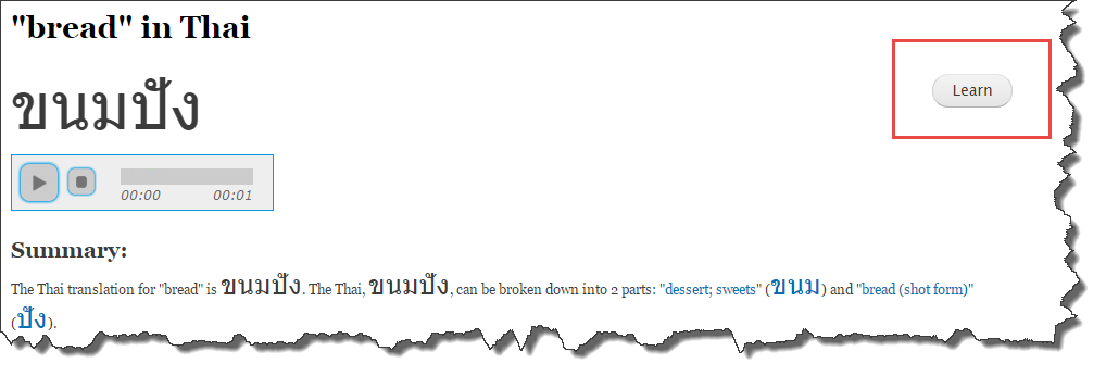 Learn button on "bread" page