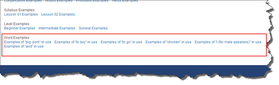Word Examples links
